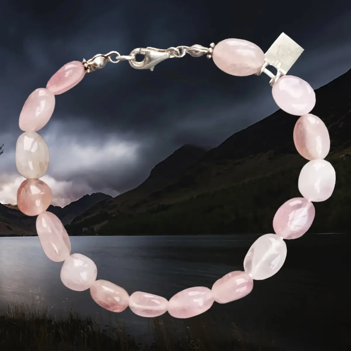 Rose Quartz & Silver Viking Bracelet 1