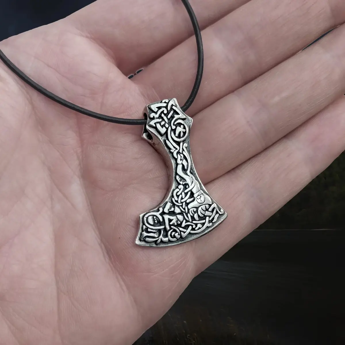 Silver Bearded Axe Head Pendant 1