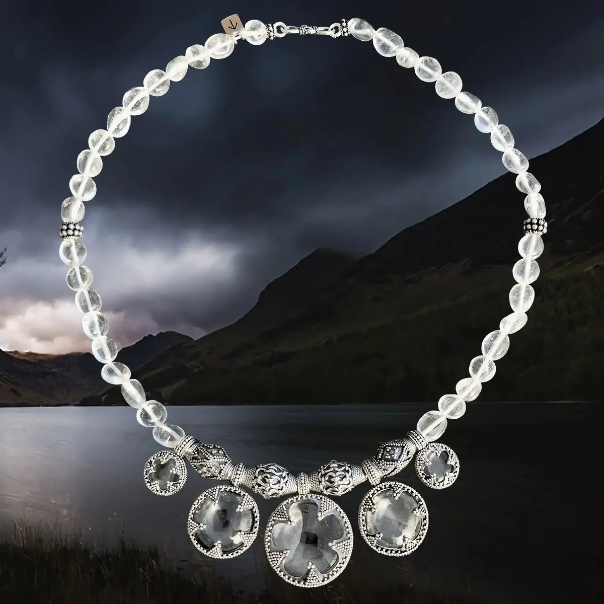 5 Lens Rock Crystal Silver Necklace From Gotland 1