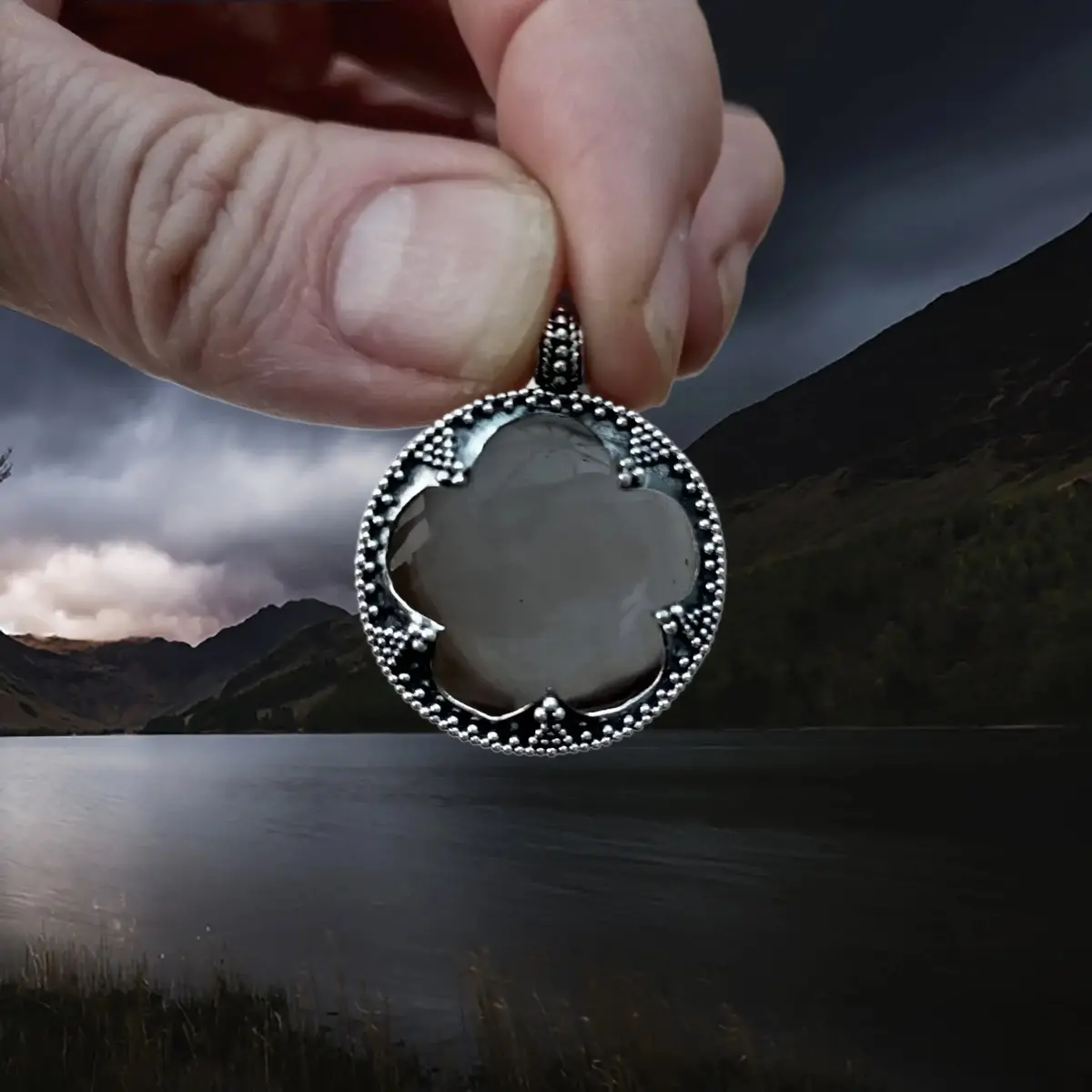 Large Silver Gotland Crystal Lens Pendant 1