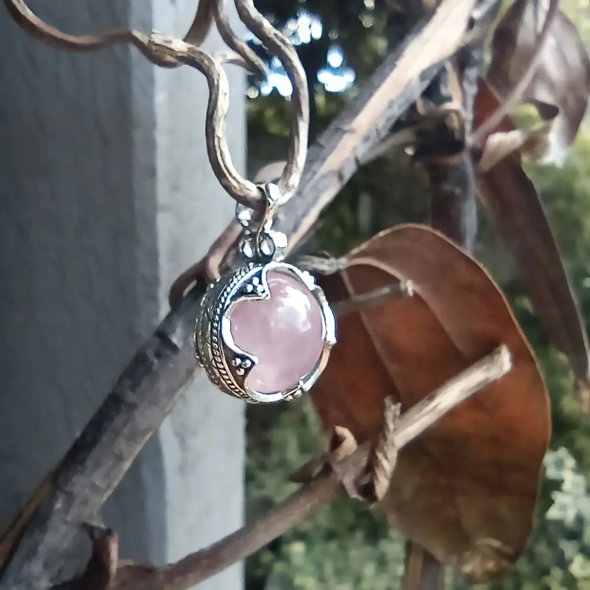 Small Silver Gotland Rose Quartz Ball Pendant 1