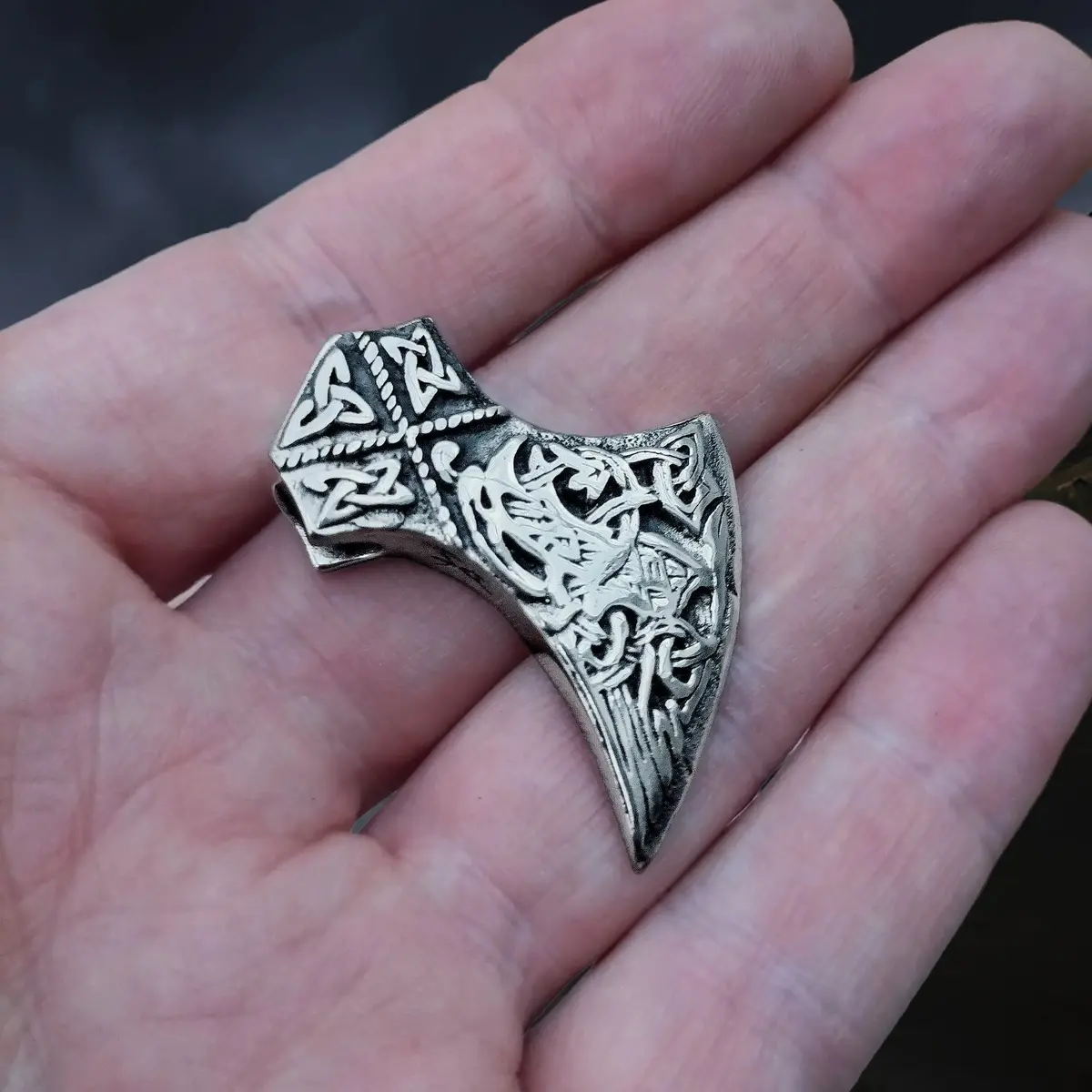 Silver Knotwork Viking Axe Head Pendant 2