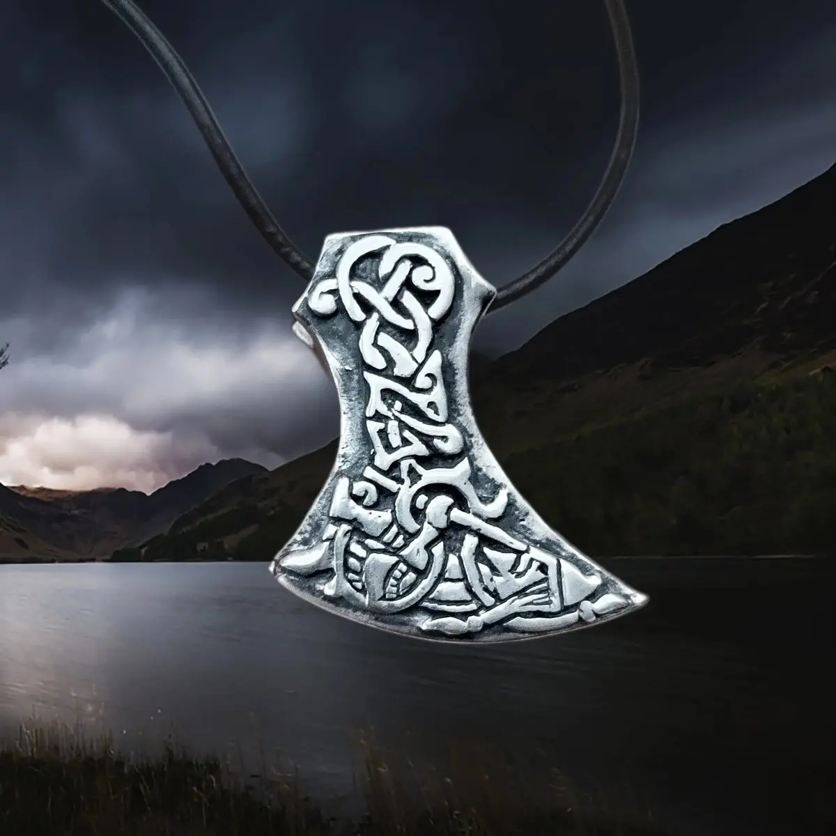 Silver Tyr And Fenrir Viking Axe Head Pendant 1