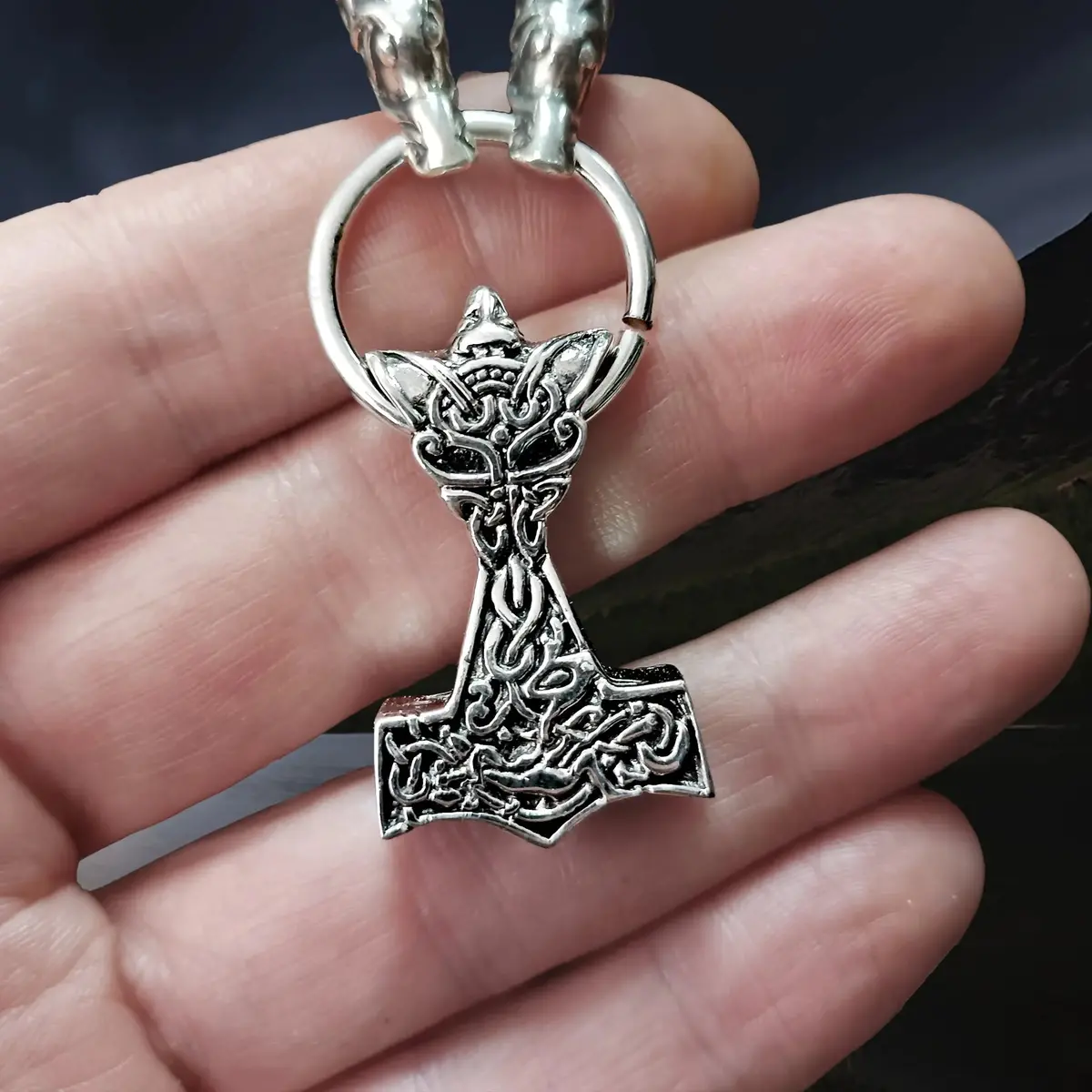 Silver Wolf Thors Hammer Pendant 1