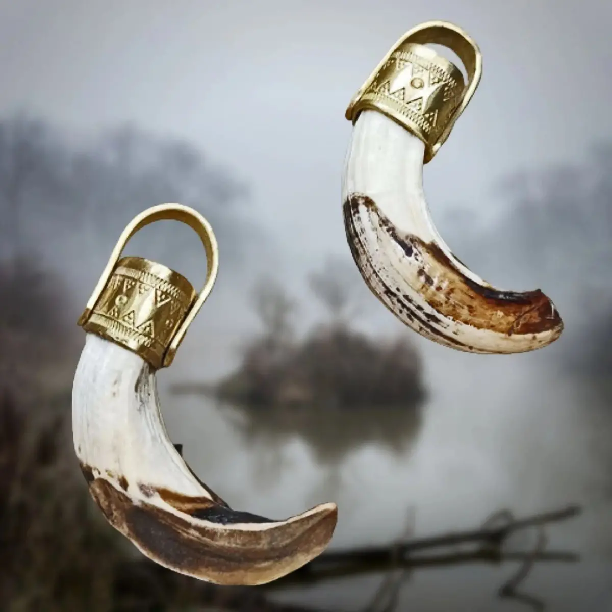 Brass Capped Boar Tusk Pendant 1