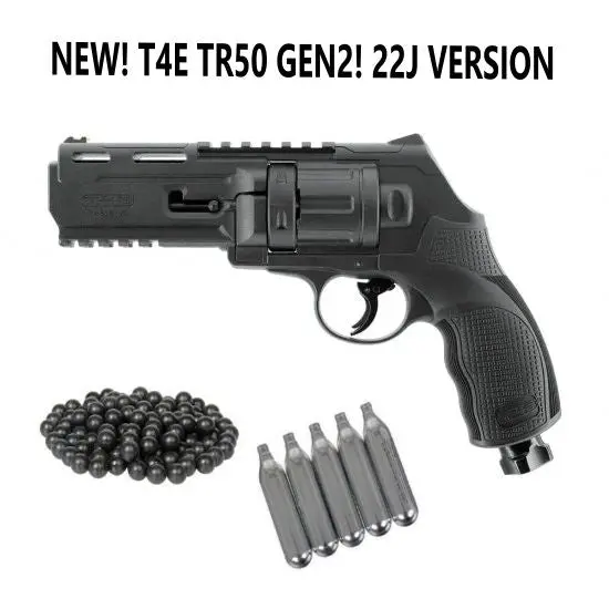 T4e Hdr/Tr50 Gen2 Custom Home Defense Edition .50 Caliber Co2 Revolver- Up To 22 Joules 600Fps - Rubber/Riot Ball  Black - Starter Package! 1