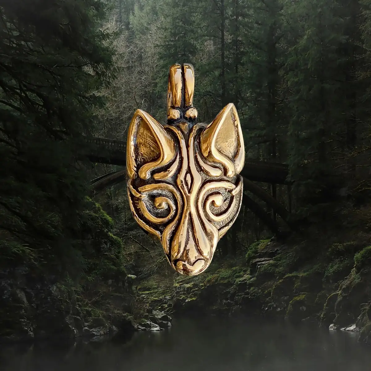 Bronze Borre Style Viking Wolf Head Pendant 1