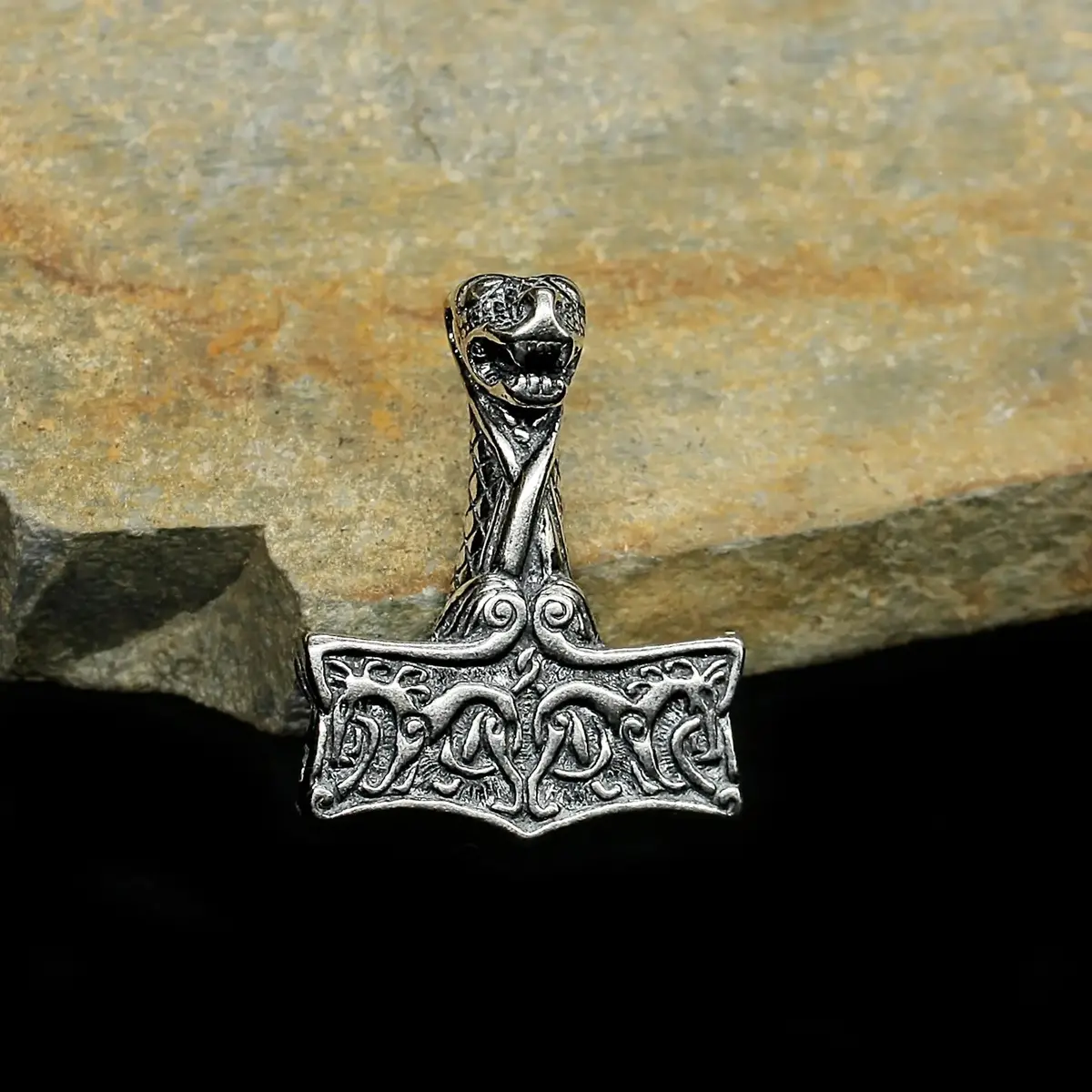 Silver Dragon Oseberg Thors Hammer Pendant 1