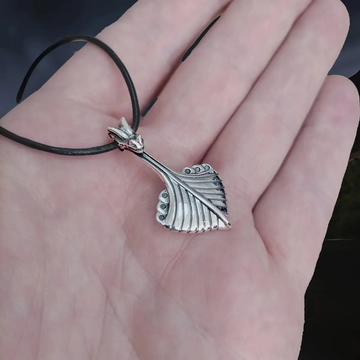 Silver Oseberg Viking Ship Pendant 2