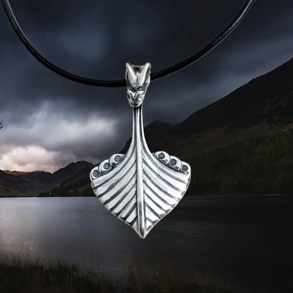 Silver Oseberg Viking Ship Pendant 1