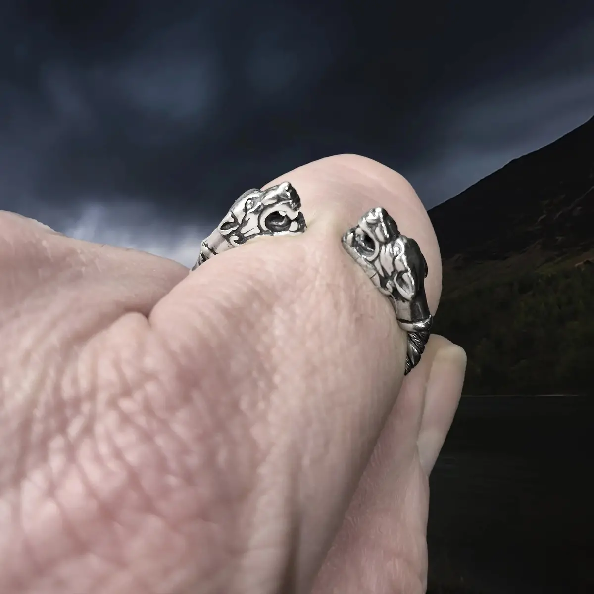 Silver Twisted Ferocious Wolves Ring 2