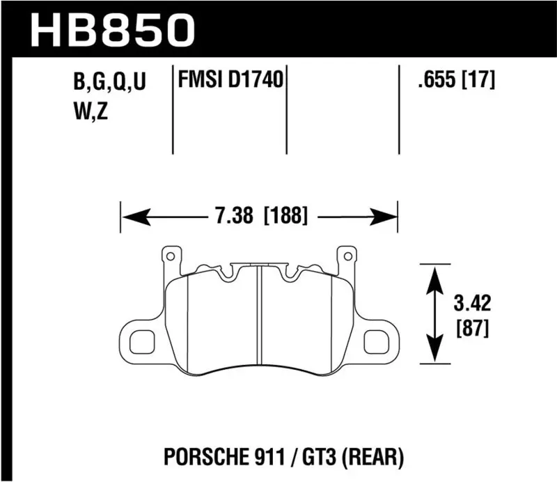 Hawk Audi-Compatible Rear Brake Pads For 2014–2019 Porsche 911, 2016 Cayman, And 2017–2019 Panamera With Carbon-Ceramic Rotors 1