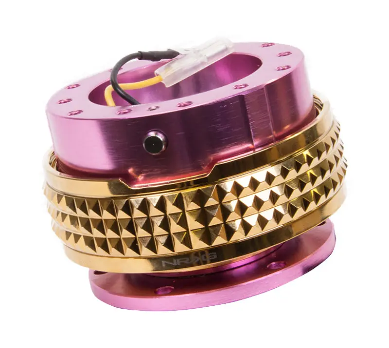 Nrg Quick Release Steering Hub – Pyramid Edition With Pink Housing And Chrome-Gold Pyramid Ring 1