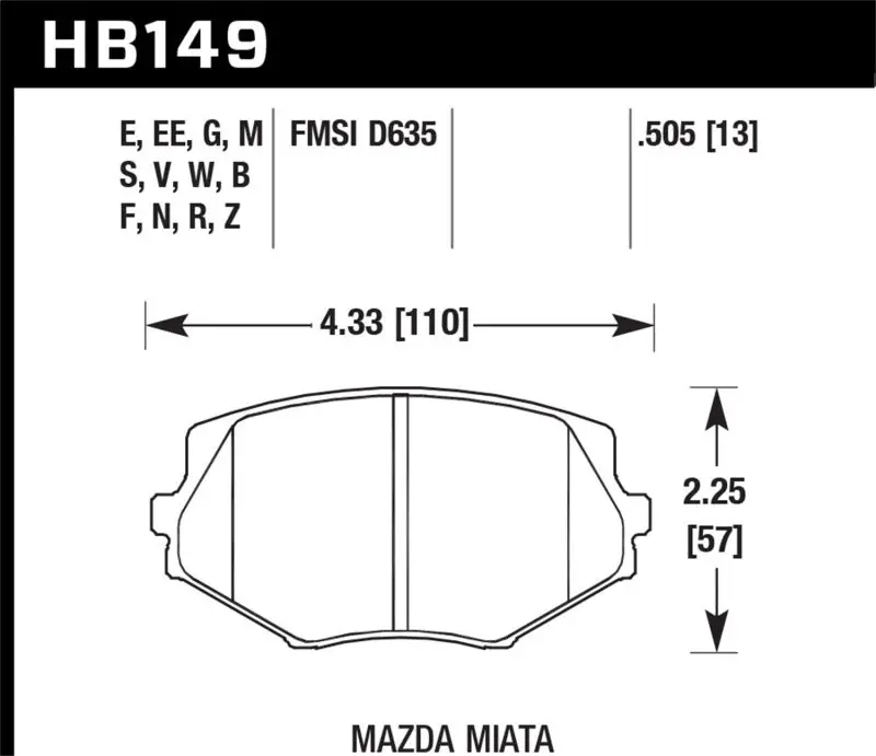 Hawk 94-05 Miata / 01-05 Normal Suspension Hp+ Street Front Brake Pads (D635) 1
