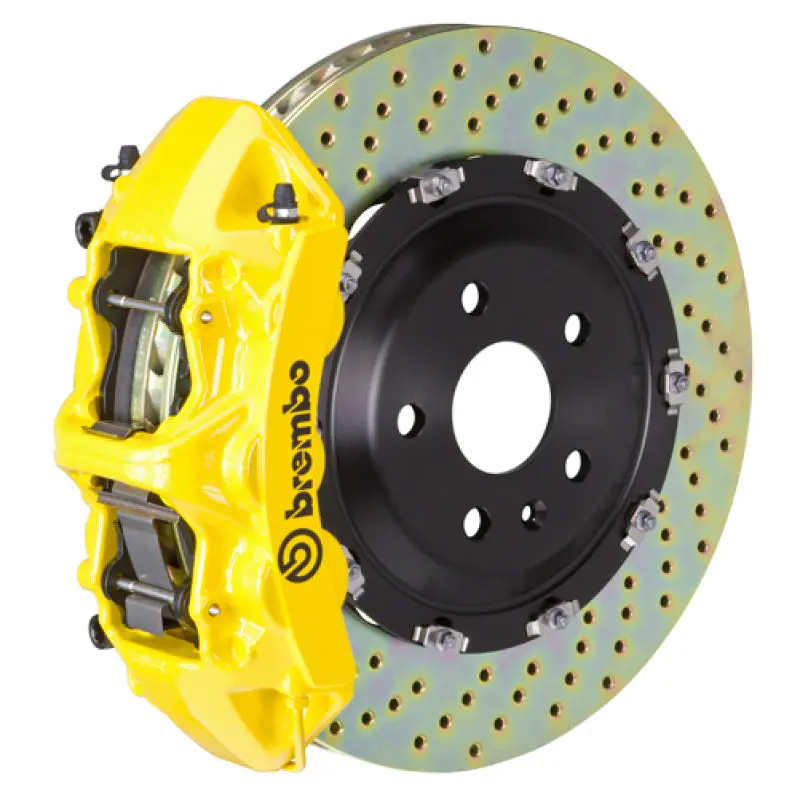 Brembo Gt Six-Piston Front Brake Kit For 2000–2003 Bmw Z8 (E52) – 380X34Mm Drilled Two-Piece Rotors, Yellow Calipers 1