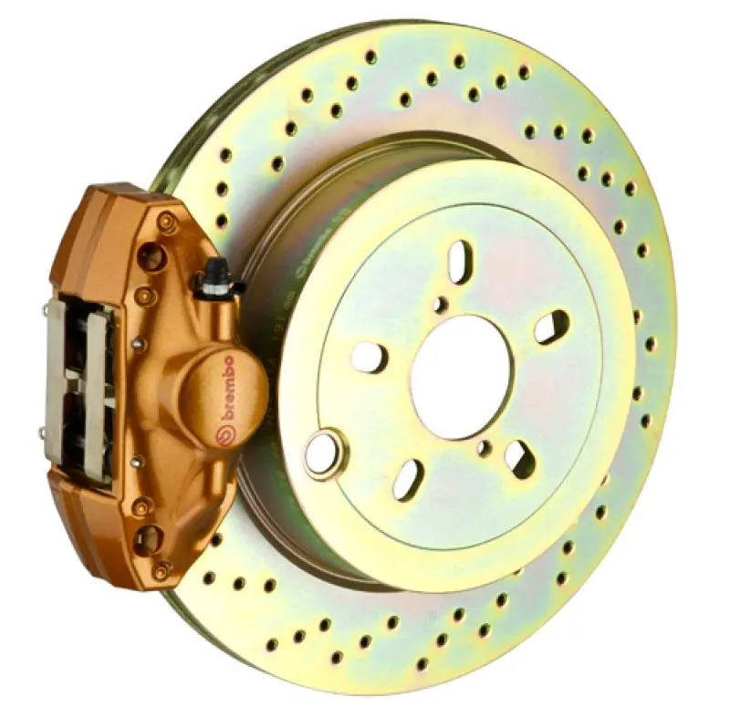 Brembo Rear Gt Big Brake Kit For 2008–2014 Subaru Wrx & 2010–2014 Legacy 2.5I – Drilled 316Mm X 20Mm Rotor With Gold Coating 1