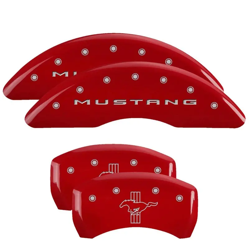 Mgp Engraved Caliper Covers – Front & Rear For 2015 Mustang, Bar & Pony Red Logo On Silver Finish 2